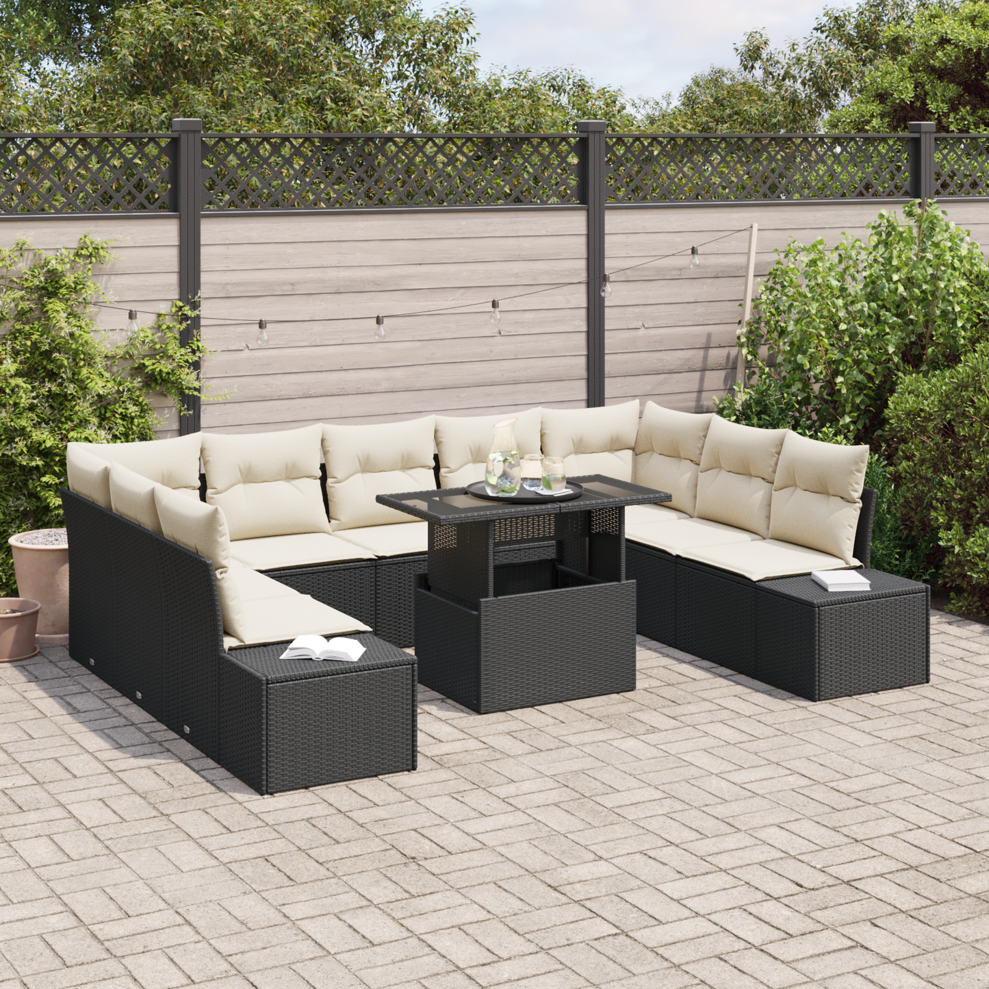 10 Stykke Have Sofa Sæt Med Puder Sort Poly Rattan
