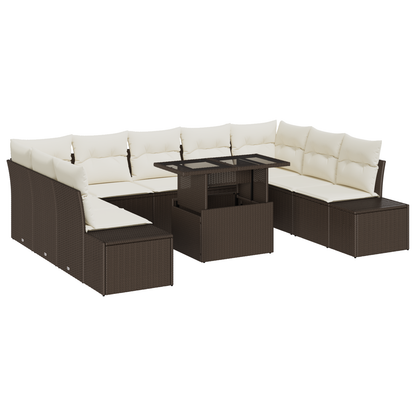 10 Stykker Have Sofa Sæt Med Puder Brun Poly Rattan