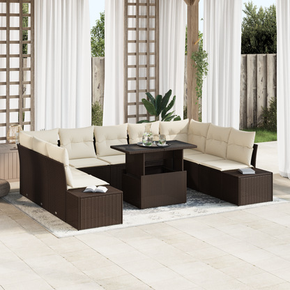 10 Stykker Have Sofa Sæt Med Puder Brun Poly Rattan