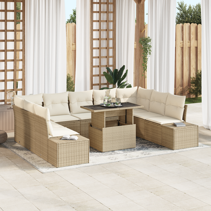 10-Delers Havemøbelsæt Med Puder Beige Poly Rattan