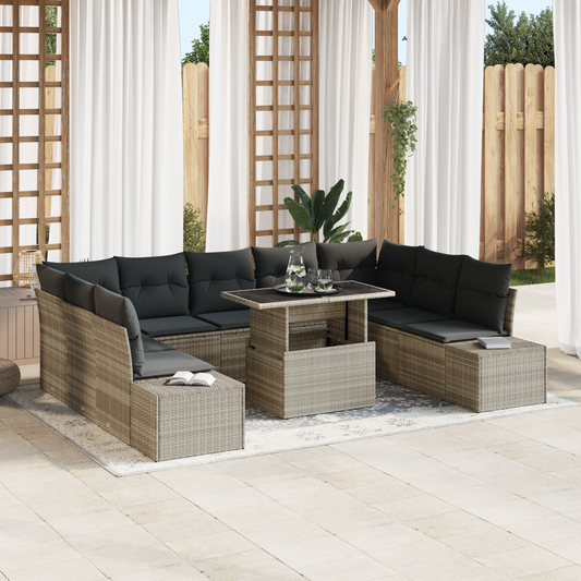 10 Stykker Have Sofa Sæt Med Puder Lysegrå Poly Rattan