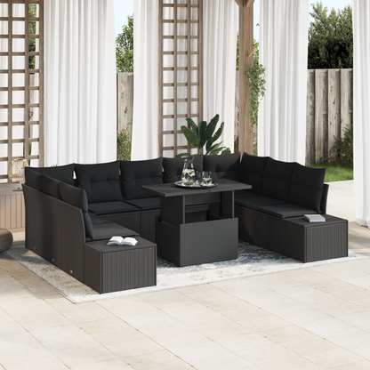 10 Styks Have Sofa Sæt Med Puder Sort Poly Rattan