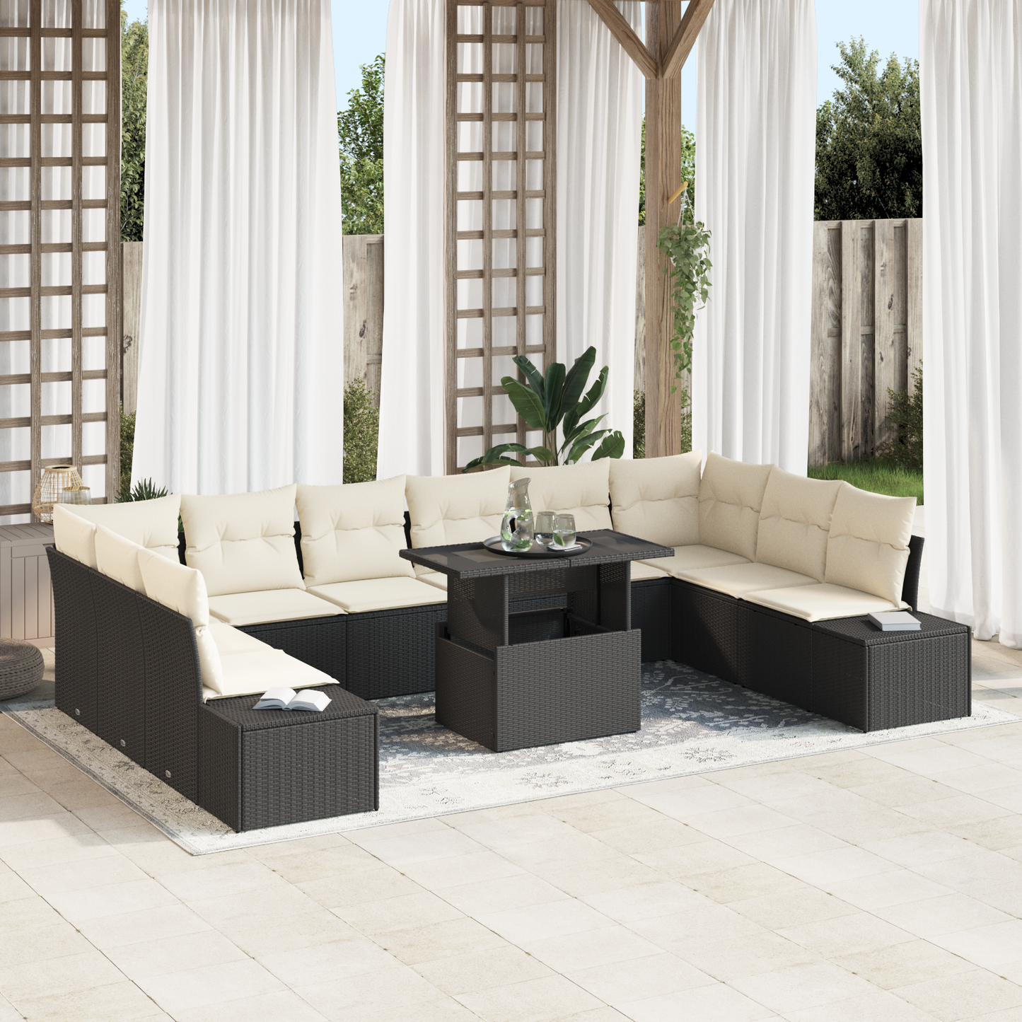 11-Dele Have Sofa Sæt Med Puder Sort Poly Rattan