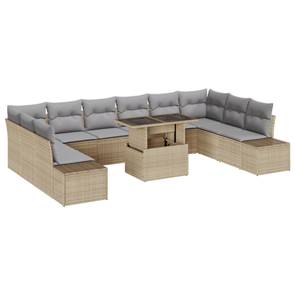 11 Delers Have Sofa Sæt Med Puder Beige Poly Rattan