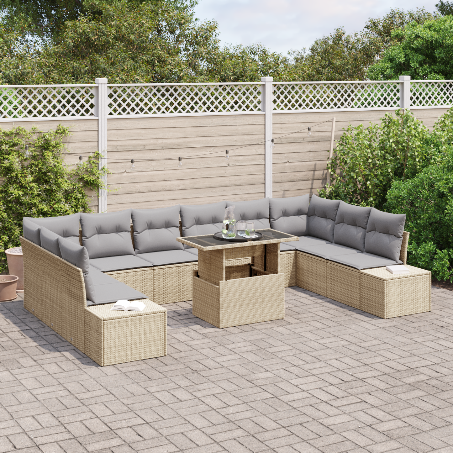 11 Delers Have Sofa Sæt Med Puder Beige Poly Rattan