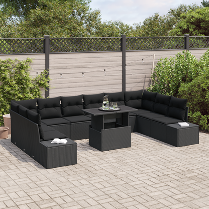 11 Delers Have Sofa Sæt Med Puder Sort Poly Rattan