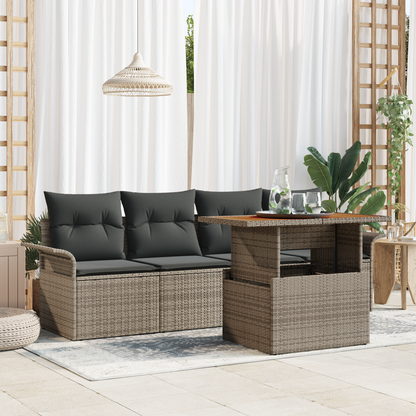 5 Dels Have Sofa Sæt Med Puder Grå Poly Rattan Akacietræ