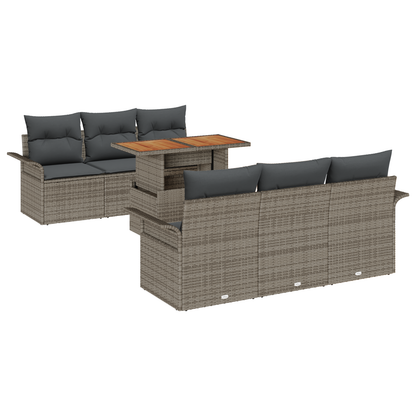 7 Dele Have Sofa Sæt Med Puder Grå Poly Rattan Akacia