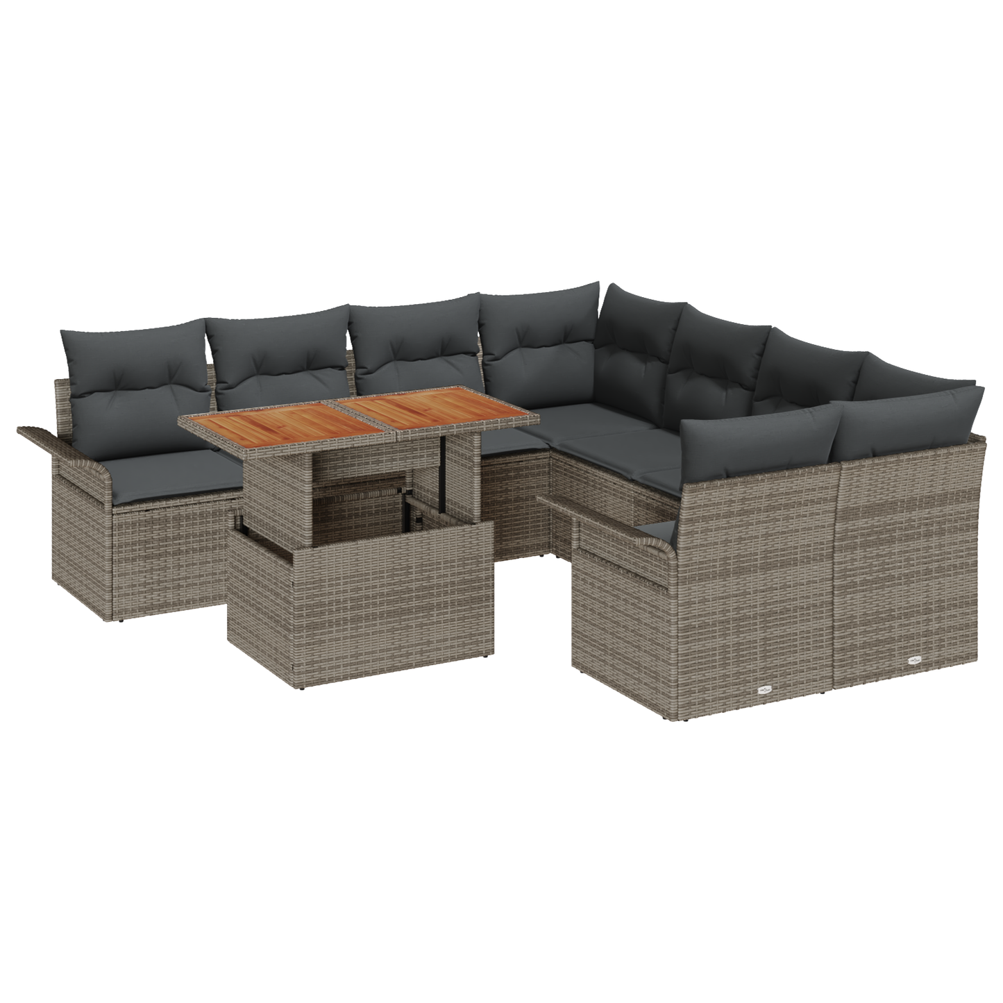 9 Delt Have Sofa Sæt Med Puder Grå Poly Rattan Acacia