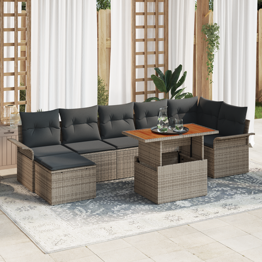 8 Piece Havemøbel Dining Sæt Med Puder Grå Poly Rattan Akacietræ