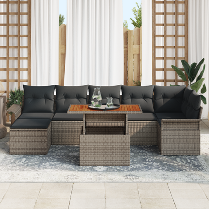 8 Piece Havemøbel Dining Sæt Med Puder Grå Poly Rattan Akacietræ