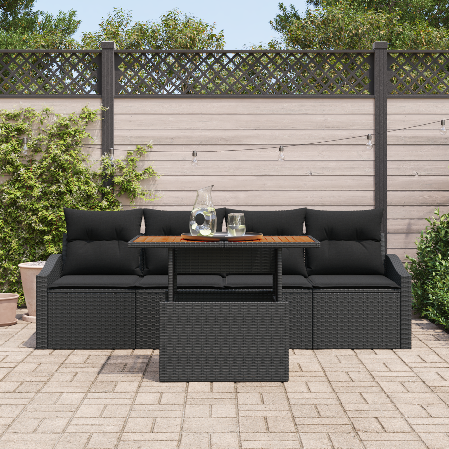 5 Dele Have Spisebord Sæt Med Puder Sort Poly Rattan Akacia