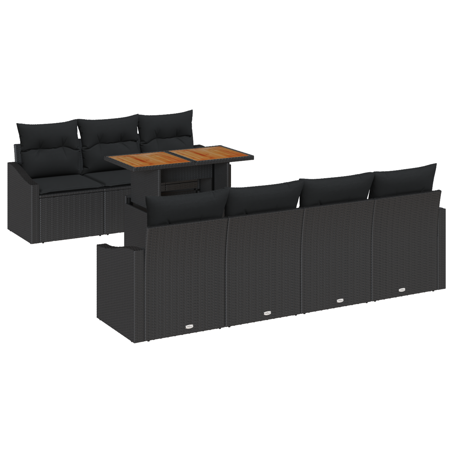 8 Piece Have Spisestel Med Puder Sort Poly Rattan Akacie
