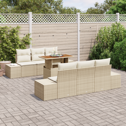 7-Delt Havemøbelsæt Med Puder Beige Poly Rattan Akacie