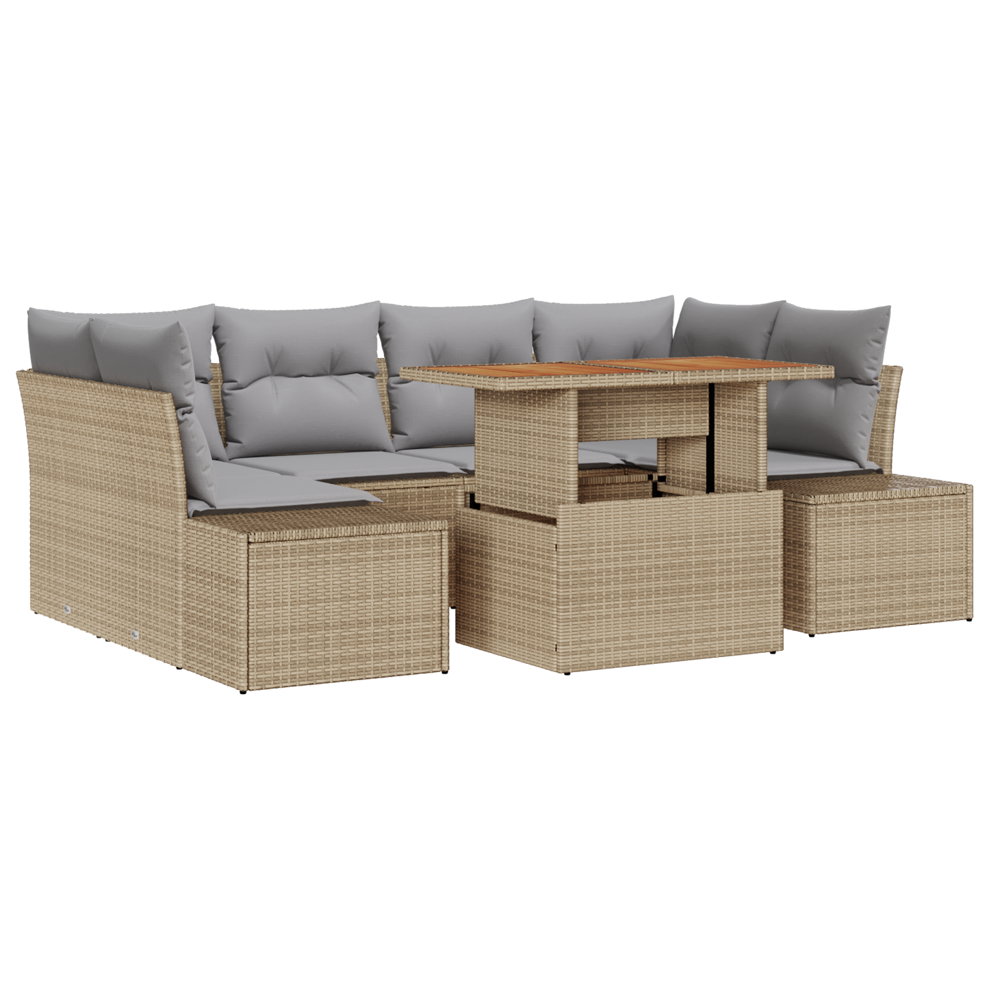 7-Delt Have Spisebordssæt Med Puder I Beige Poly Rattan Acacia