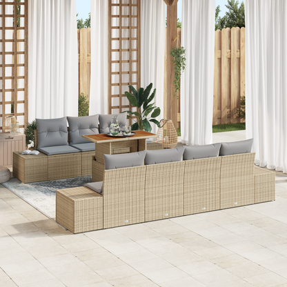 8-Delt Have Spisesæt Med Puder Beige Poly Rattan Akacietræ