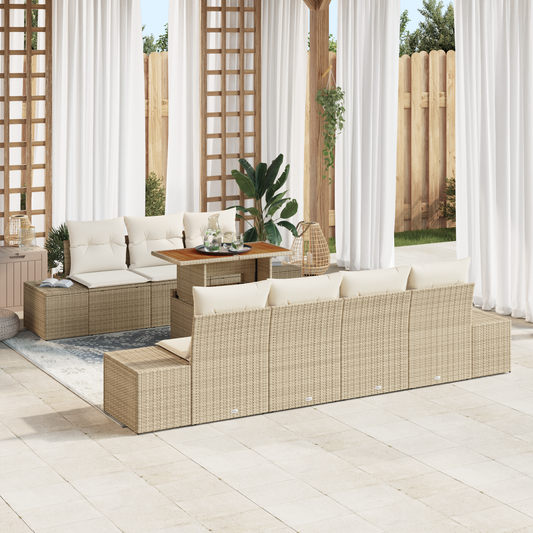 8-Delt Have Spisesæt Med Puder Beige Poly Rattan Akacie
