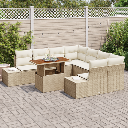 9-Delt Havemøbelsæt Med Puder Beige Poly Rattan Akacie
