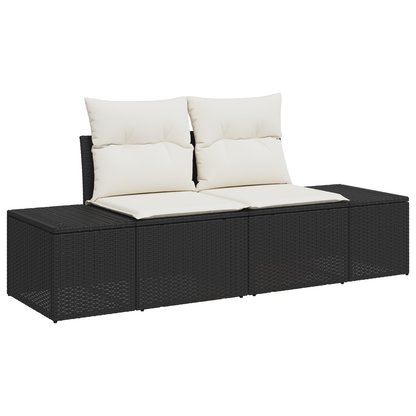 10-Stykker Have Spisebord Sæt Med Puder Sort Poly Rattan Akacie