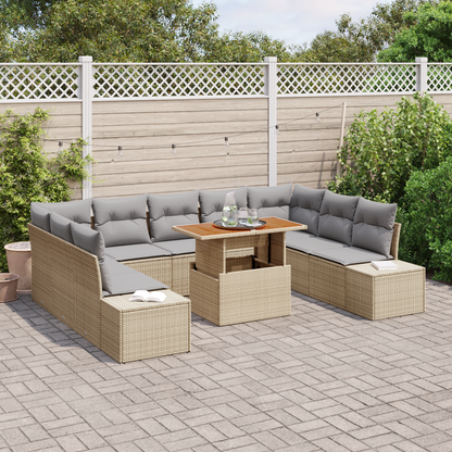 10 Delers Have Spisebordssæt Med Puder Beige Poly Rattan Akacie