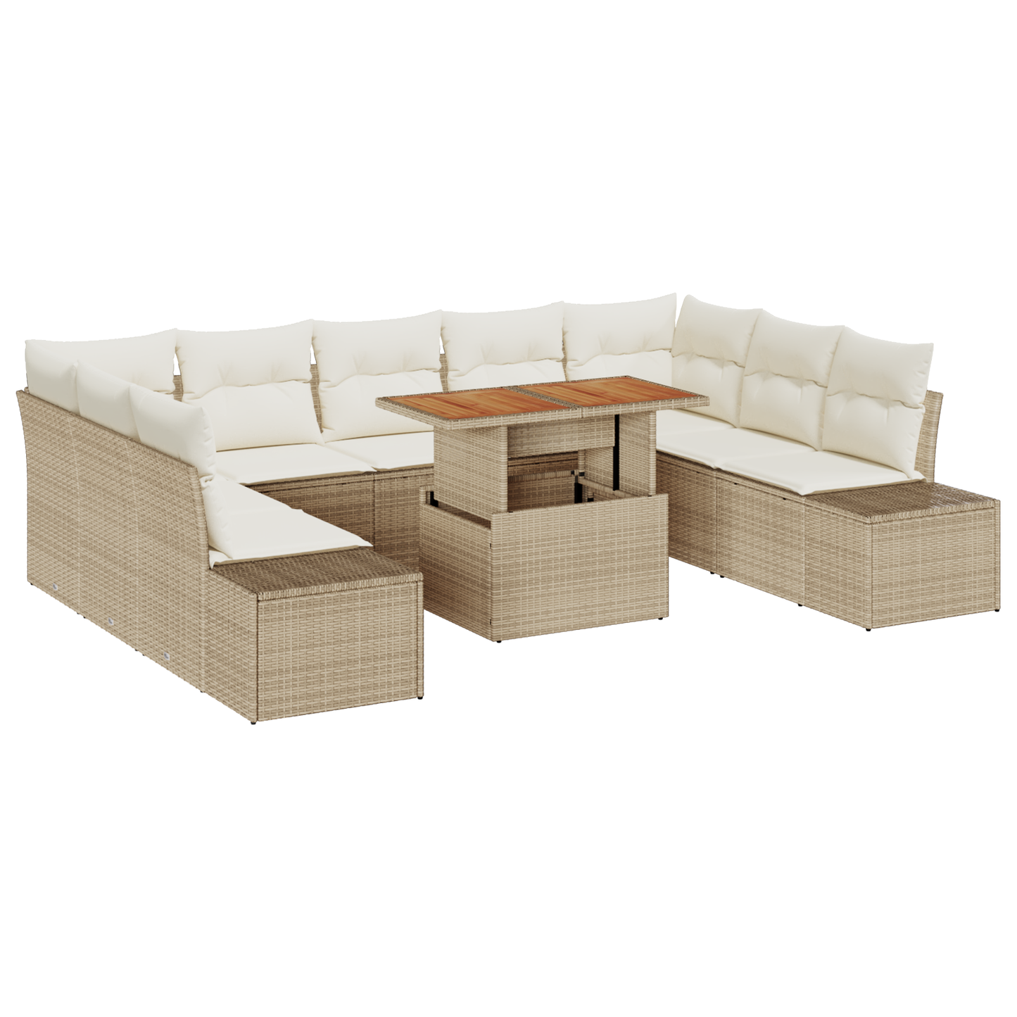 10 Stykker Have Spisesæt Med Hynder Beige Poly Rattan Akacietræ