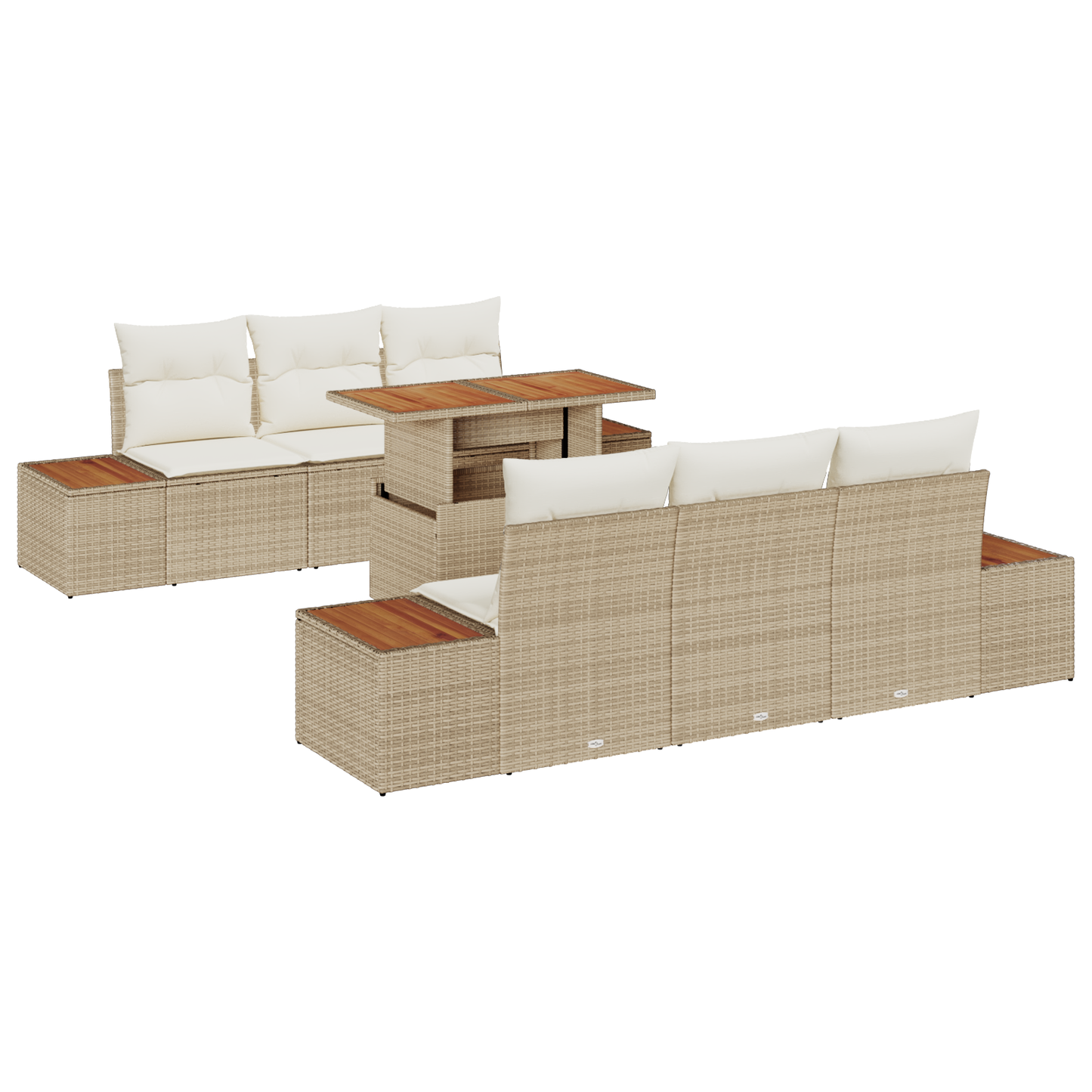 7 Delers Have Spisebord Sæt Med Hynder Beige Poly Rattan Akacie