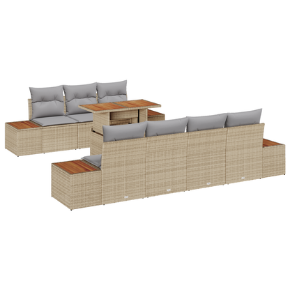 8 Dele Have Dining Sæt Med Puder Beige Poly Rattan Akacie