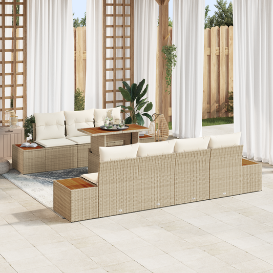8 Delers Have Spisesæt Med Puder Beige Poly Rattan Akacie