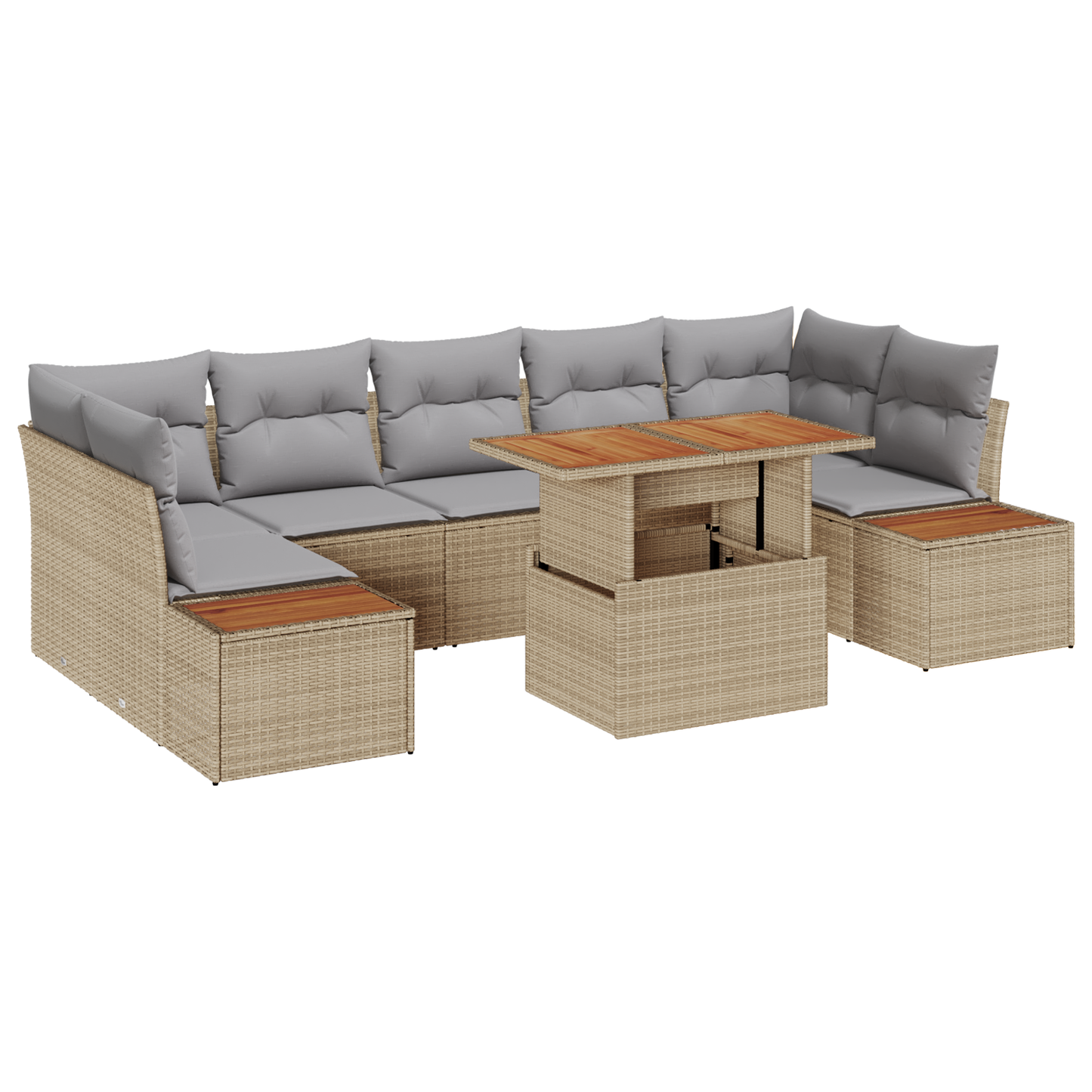 8 Delt Have Spise Sæt Med Puder Beige Poly Rattan Akacie