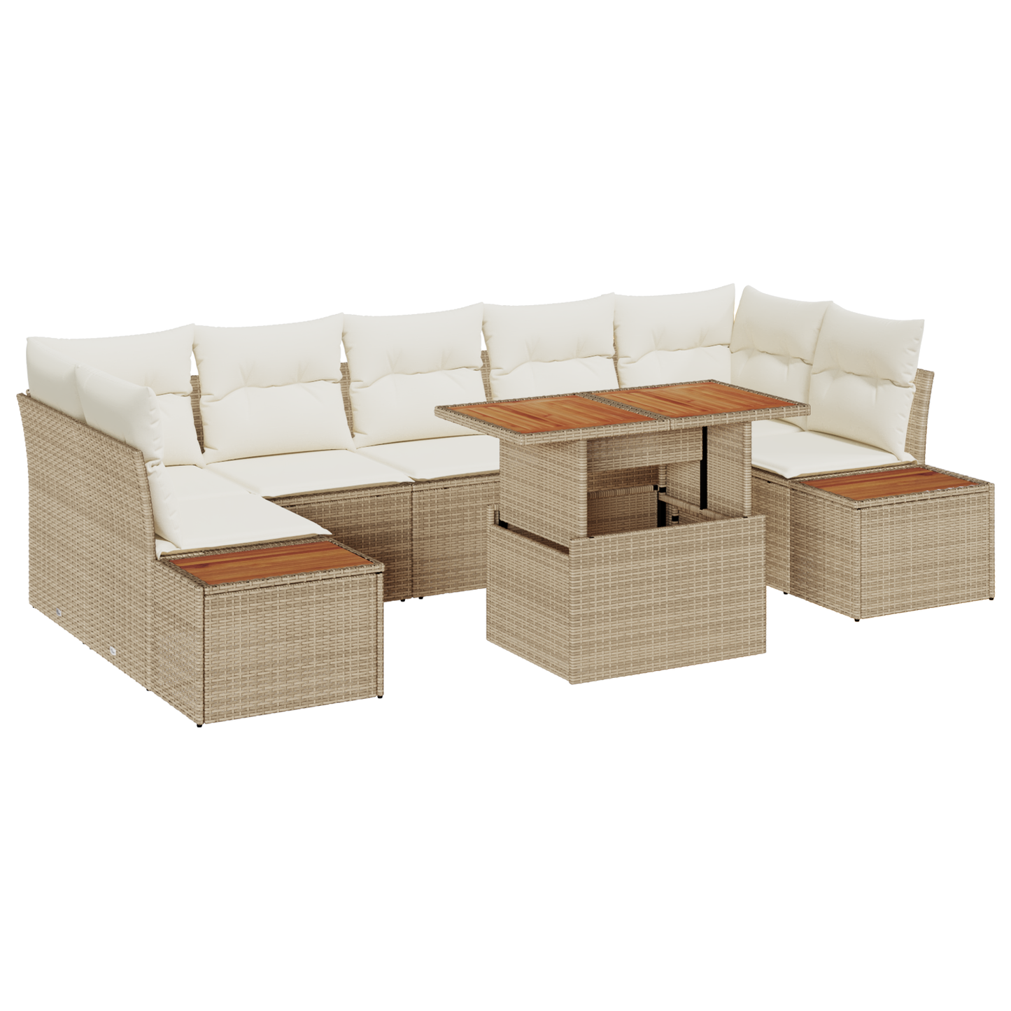 8 Delt Havemøbel-Sæt Med Hynder Beige Poly Rattan Akacie