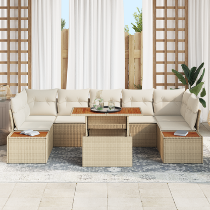 8 Delt Havemøbel-Sæt Med Hynder Beige Poly Rattan Akacie