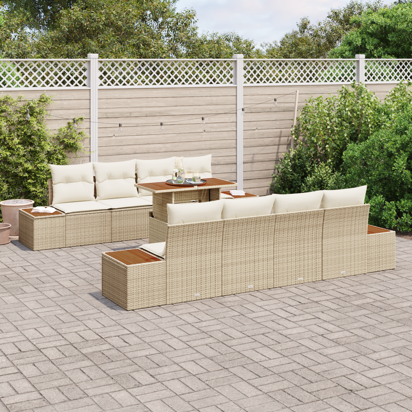 9 Delt Have Spisebord Sæt Med Puder Beige Poly Rattan Akacie