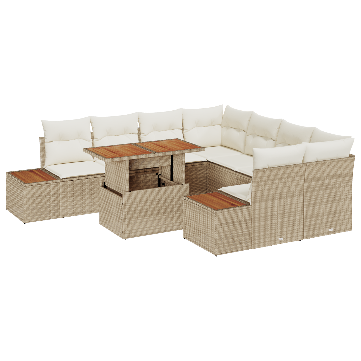 9 Dele Have Spisestel Med Puder Beige Poly Rattan Akacietræ