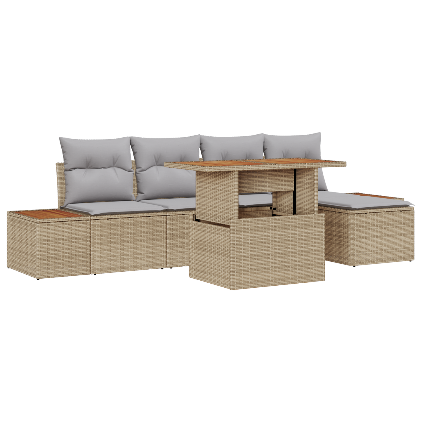 6 Stykker Have Spisesæt Med Puder Beige Poly Rattan Akacia
