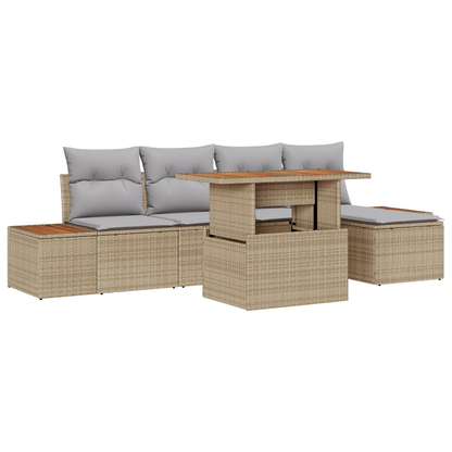 6 Stykker Have Spisesæt Med Puder Beige Poly Rattan Akacia