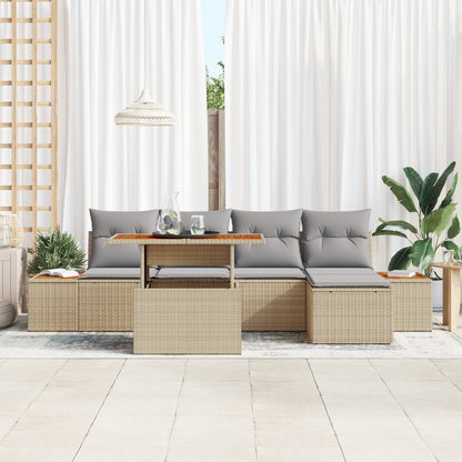 6 Stykker Have Spisesæt Med Puder Beige Poly Rattan Akacia