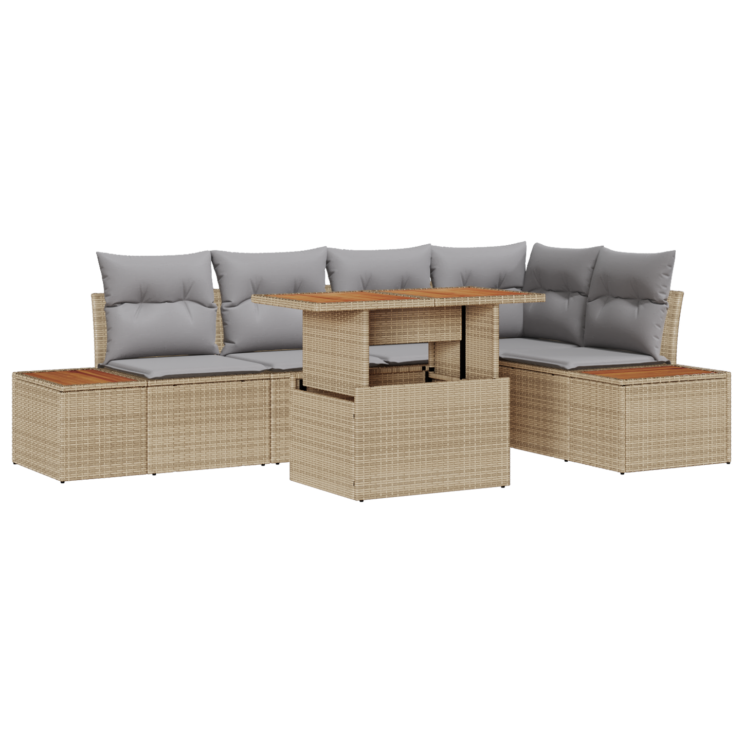 6 Delers Have Spisestueset Med Puder Beige Poly Rattan Akacietræ
