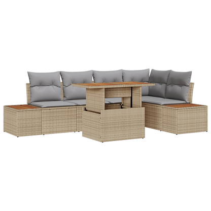 6 Delers Have Spisestueset Med Puder Beige Poly Rattan Akacietræ