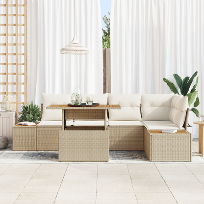 6 Dels Havemøbel-Sæt Med Puder Beige Poly Rattan Akacie