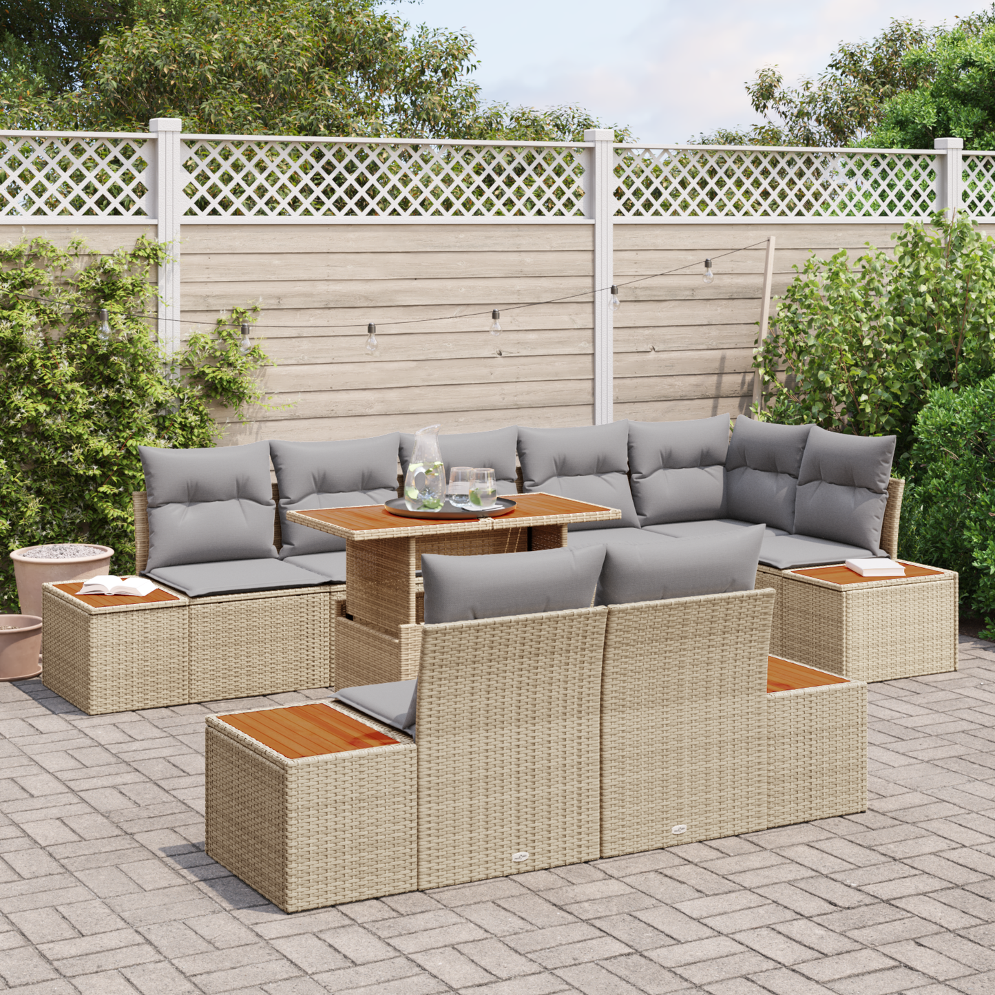 9-Delt Have Spisesæt Med Puder Beige Poly Rattan Akacie