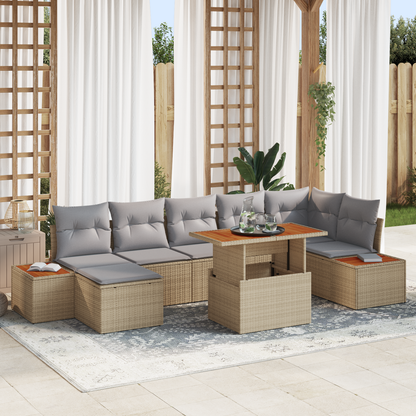 8 Delers Have Spisebordssæt Med Puder Beige Poly Rattan Akacietræ