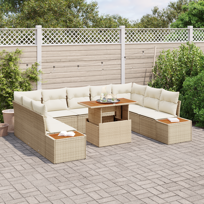 10 Pieces Have Spisebord Sætl Med Puder Beigefarvet Poly Rattan Akacie