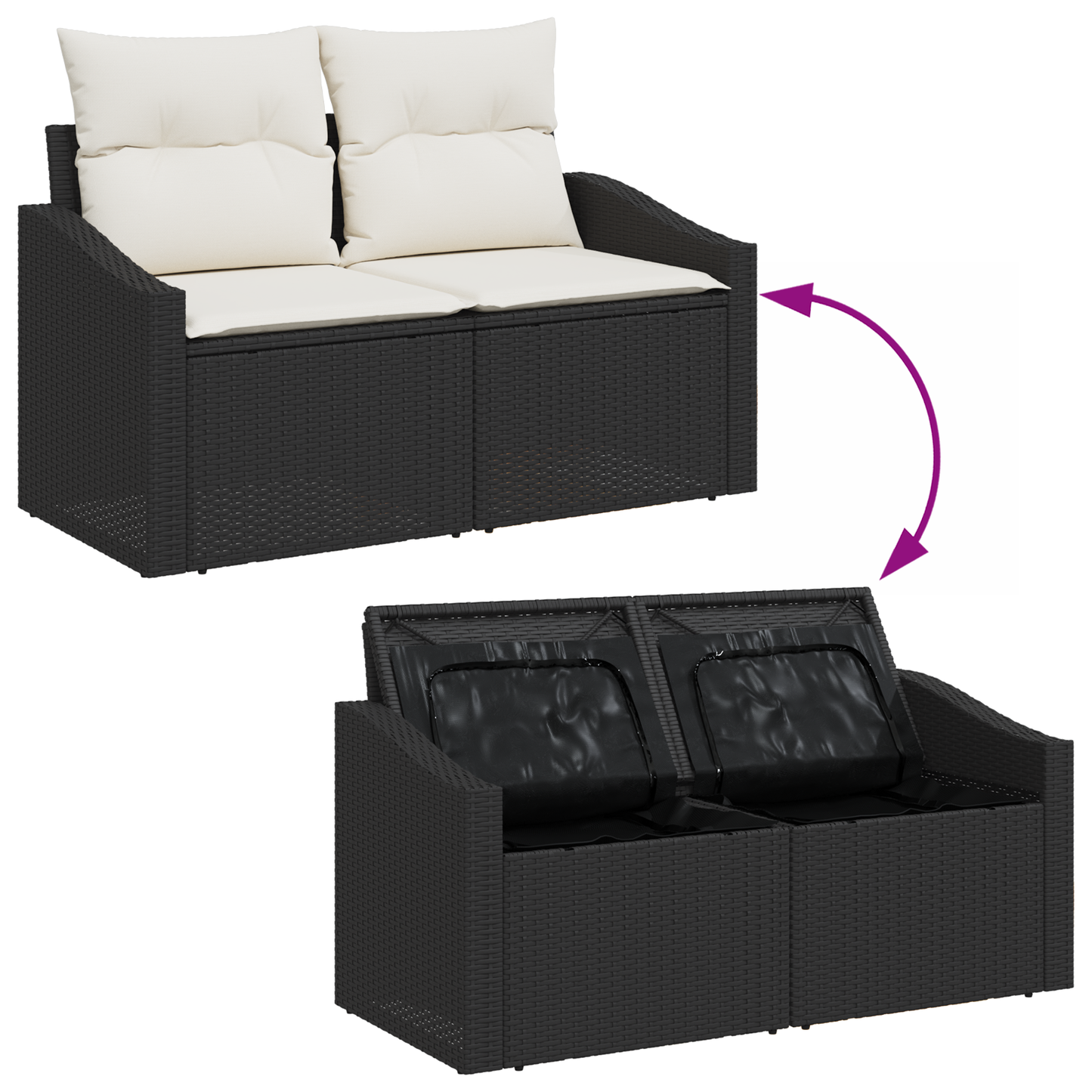 3-Delt Have Dining Sæt Med Pude I Sort Poly Rattan