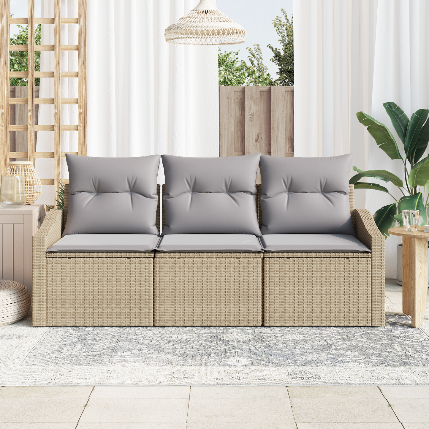 3-Delt Have Spisestue Sæt Med Puder Beige Poly Rattan