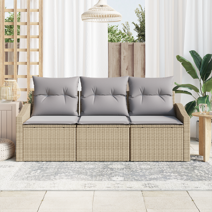 3-Delt Have Spisestue Sæt Med Puder Beige Poly Rattan