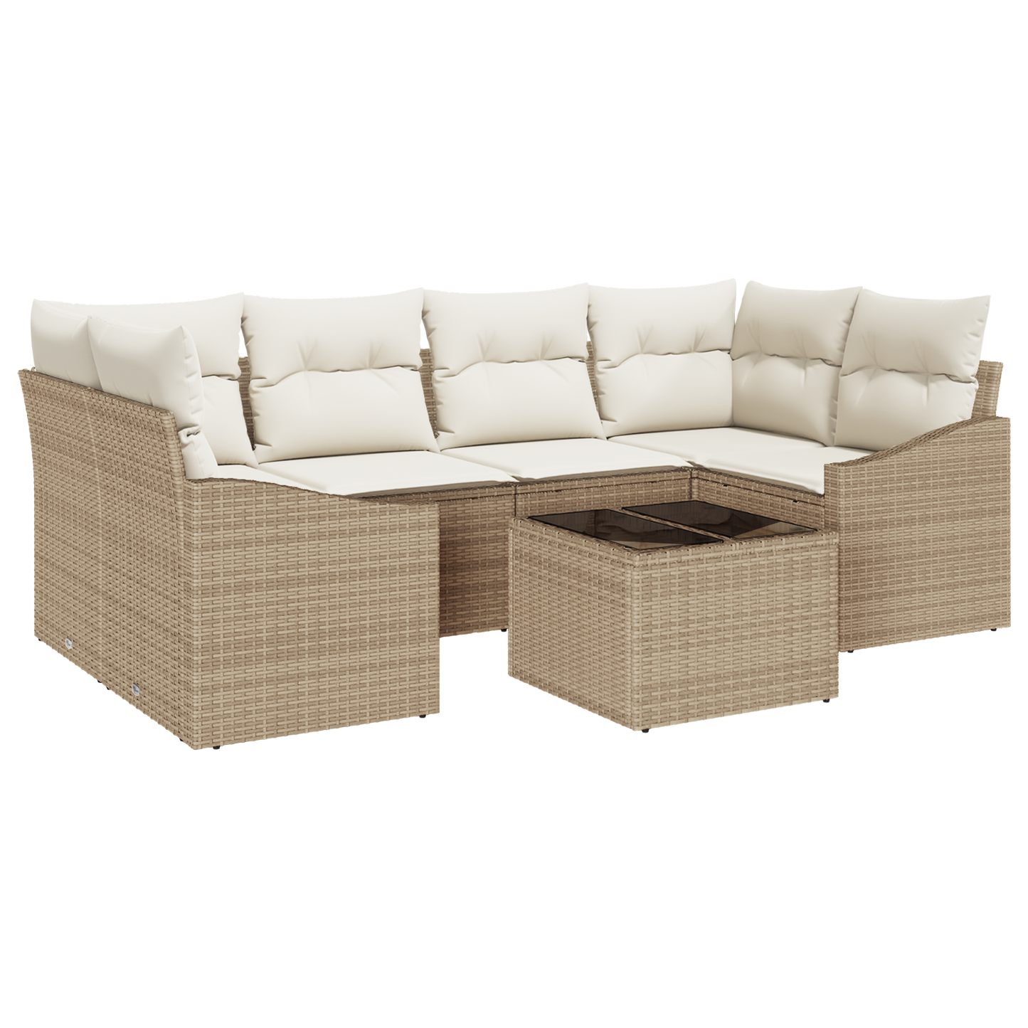 7 Delers Have Spisestue Sæt Med Puder Beige Poly Rattan