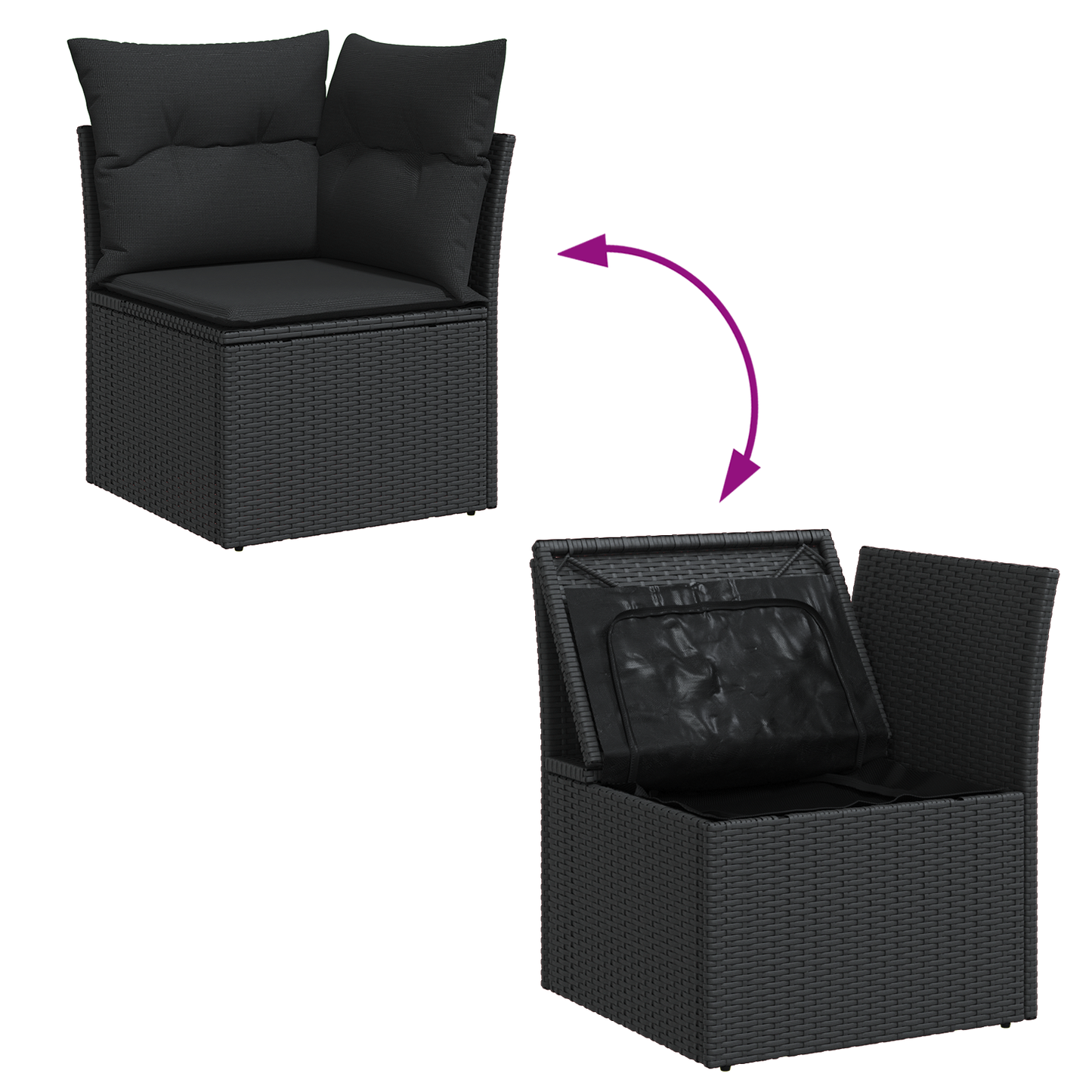 7 Delt Have Spisesæt Med Puder Sort Poly Rattan