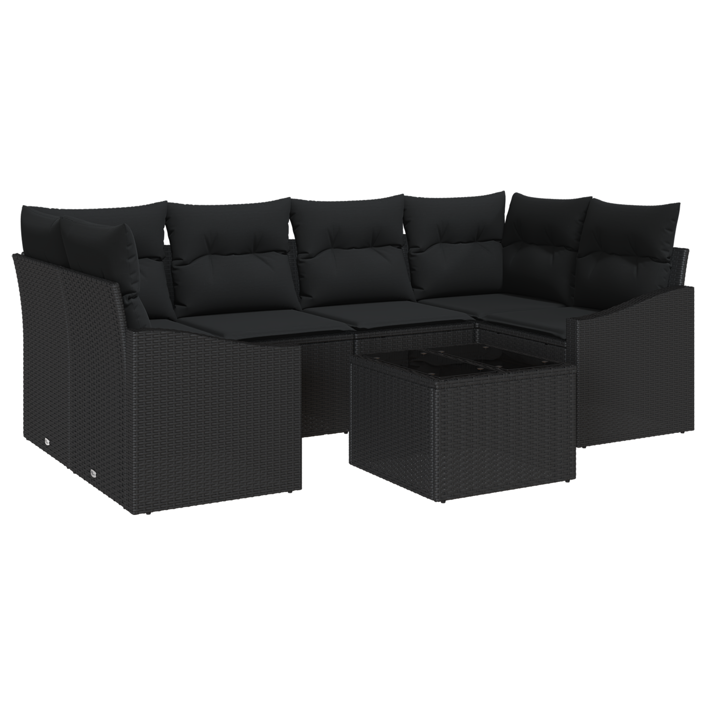 7 Delt Have Spisesæt Med Puder Sort Poly Rattan