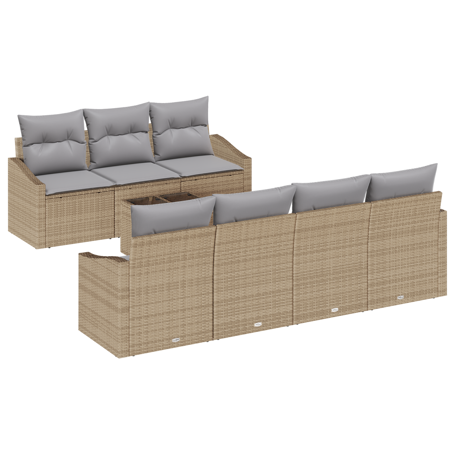 8 Stykker Have Spisebord Sæt Med Puder Beige Poly Rattan