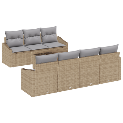 8 Stykker Have Spisebord Sæt Med Puder Beige Poly Rattan